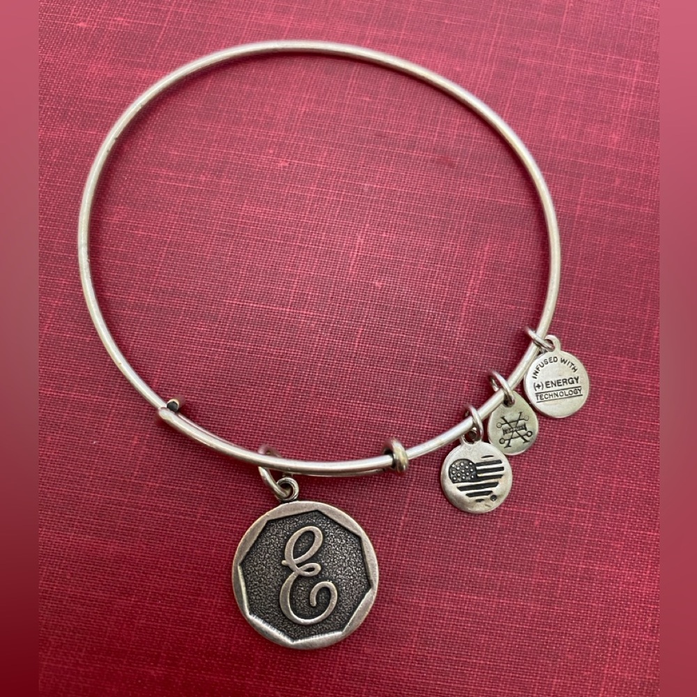 Alex and Ani Women's Antiqued Silver Initial "E" Charms Bangle Bracelet